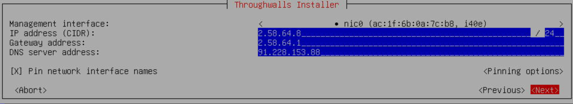 Network settings installation step